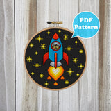 Rocket Ship Kitty Cross Stitch Pattern