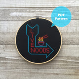 LIVE NOODS Neon Sign Cross Stitch Pattern